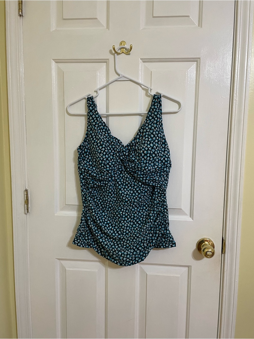 Lands' End Teal and Black Floral-Print One-Piece Tankini Top only